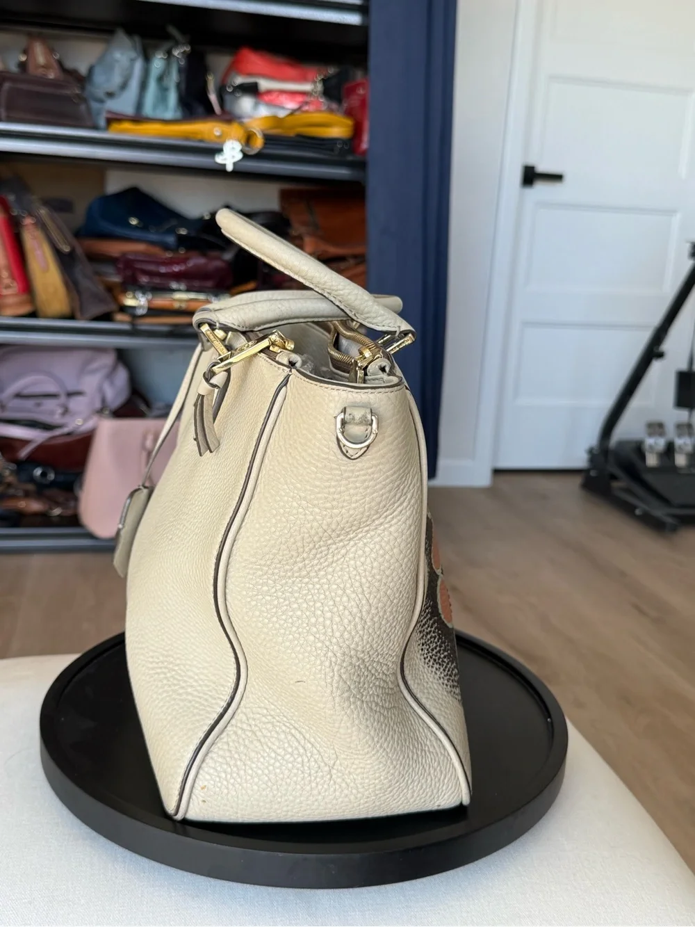 Tory Burch Pebbled Leather  Triple Compartment Hand Painted With Rhinestones